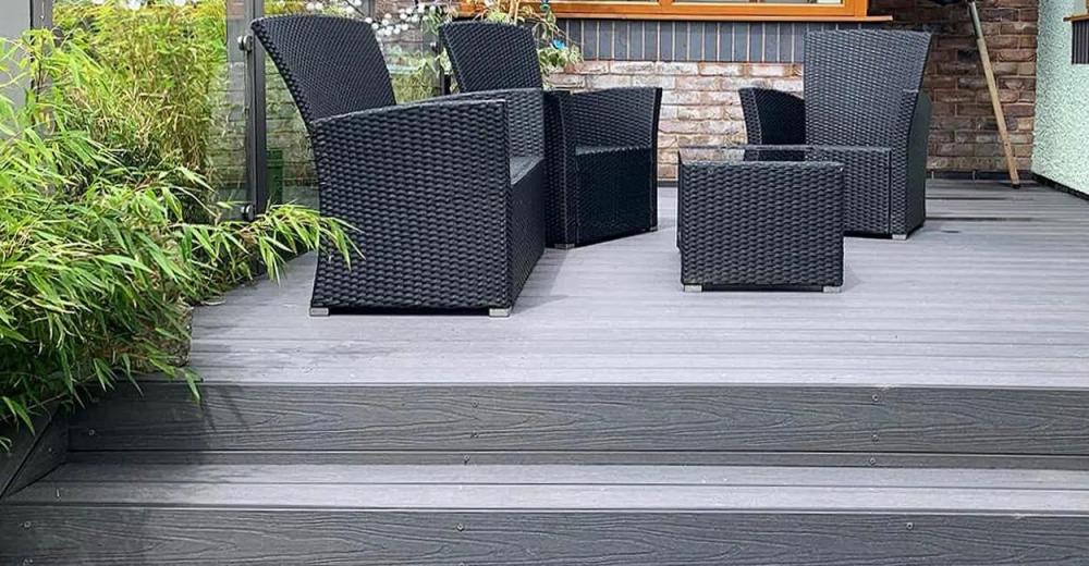 Woodgrain Composite Decking Boards in Grey recreate the texture of natural timber.