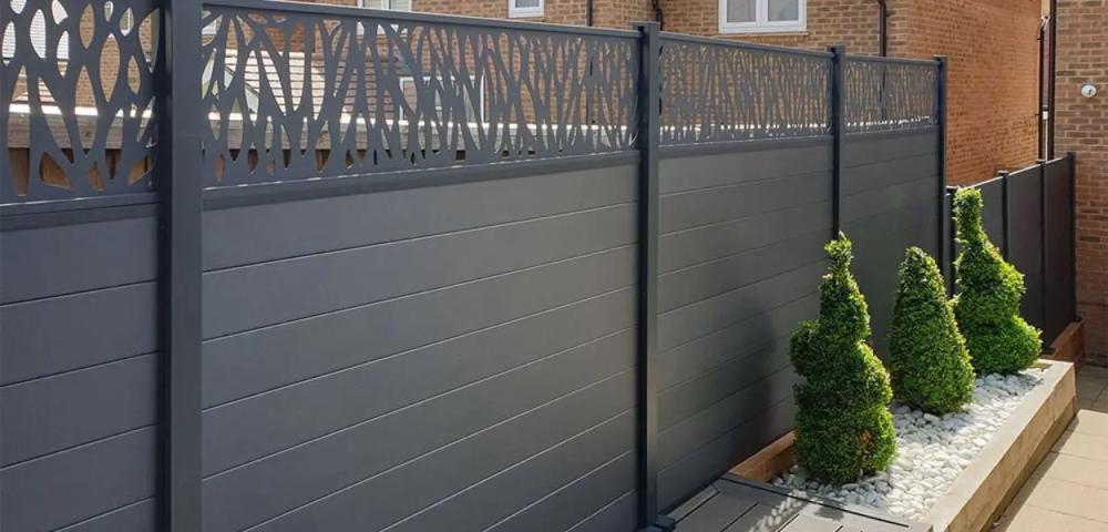 Composite Fencing in Charcoal with Charcoal posts.