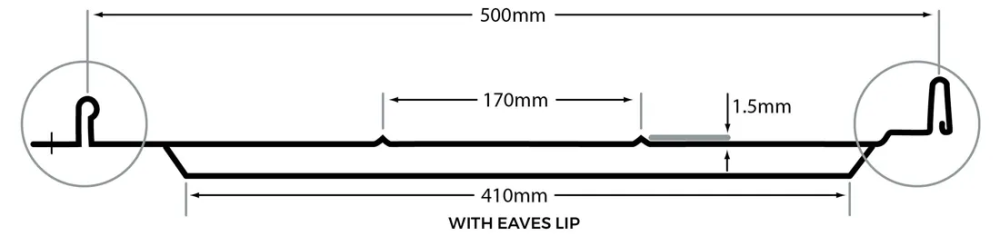 Cladco Standing Seam With Ribs and Lip Profile Diagram