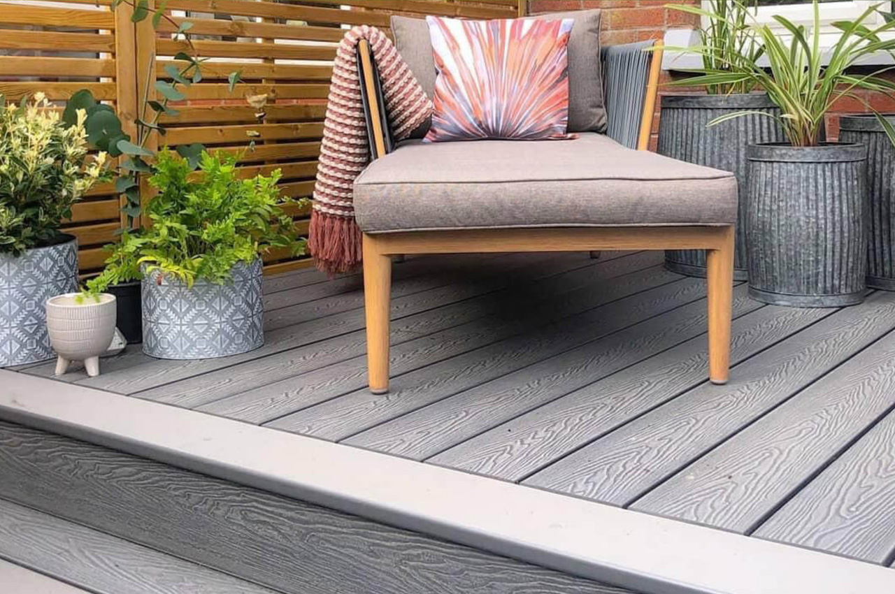 Composite Decking boards with bullnose edging, for a curved finish - installed by Gull Rock