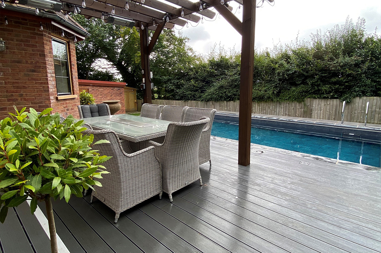 Cladco Stone Grey Composite Decking Boards create a chic, modern garden