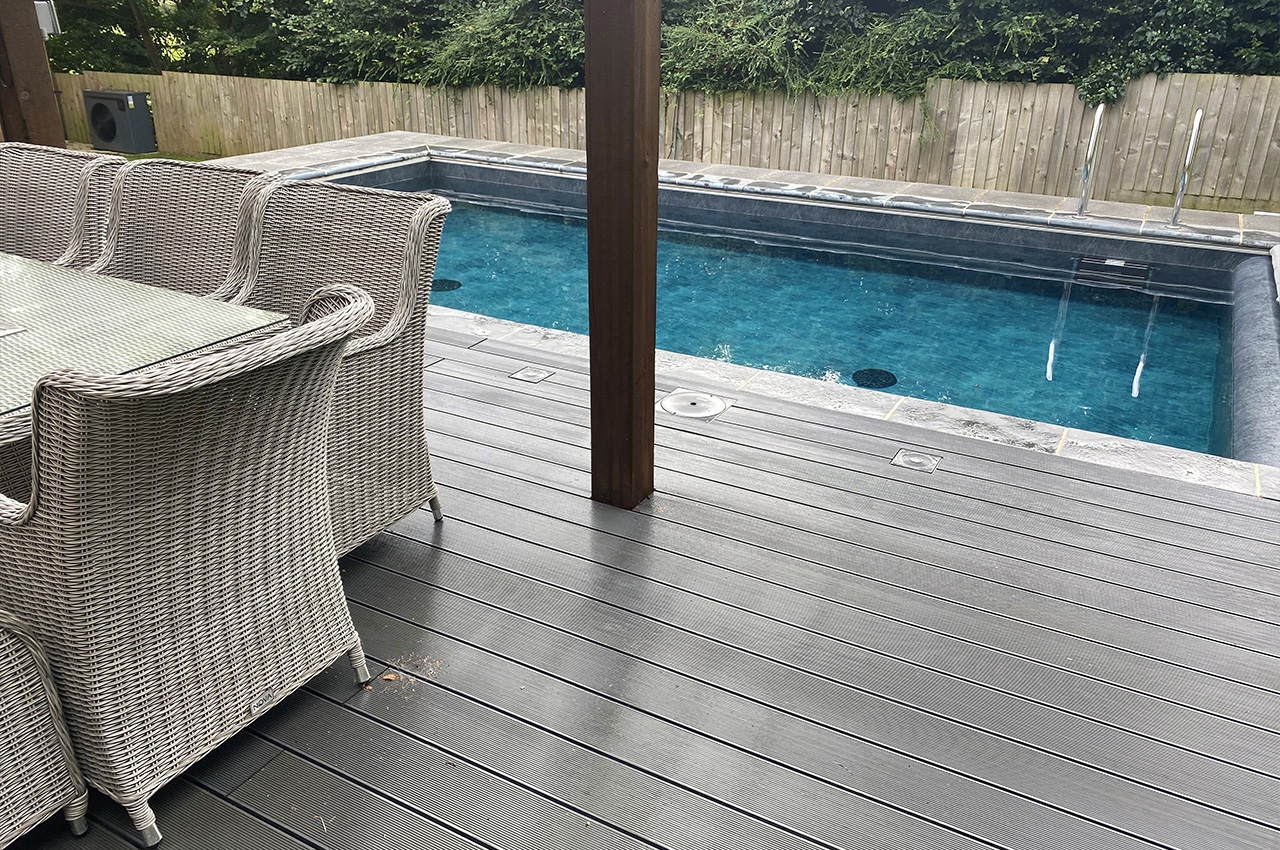 Cladco Stone Grey Composite Decking Boards create a chic, modern garden