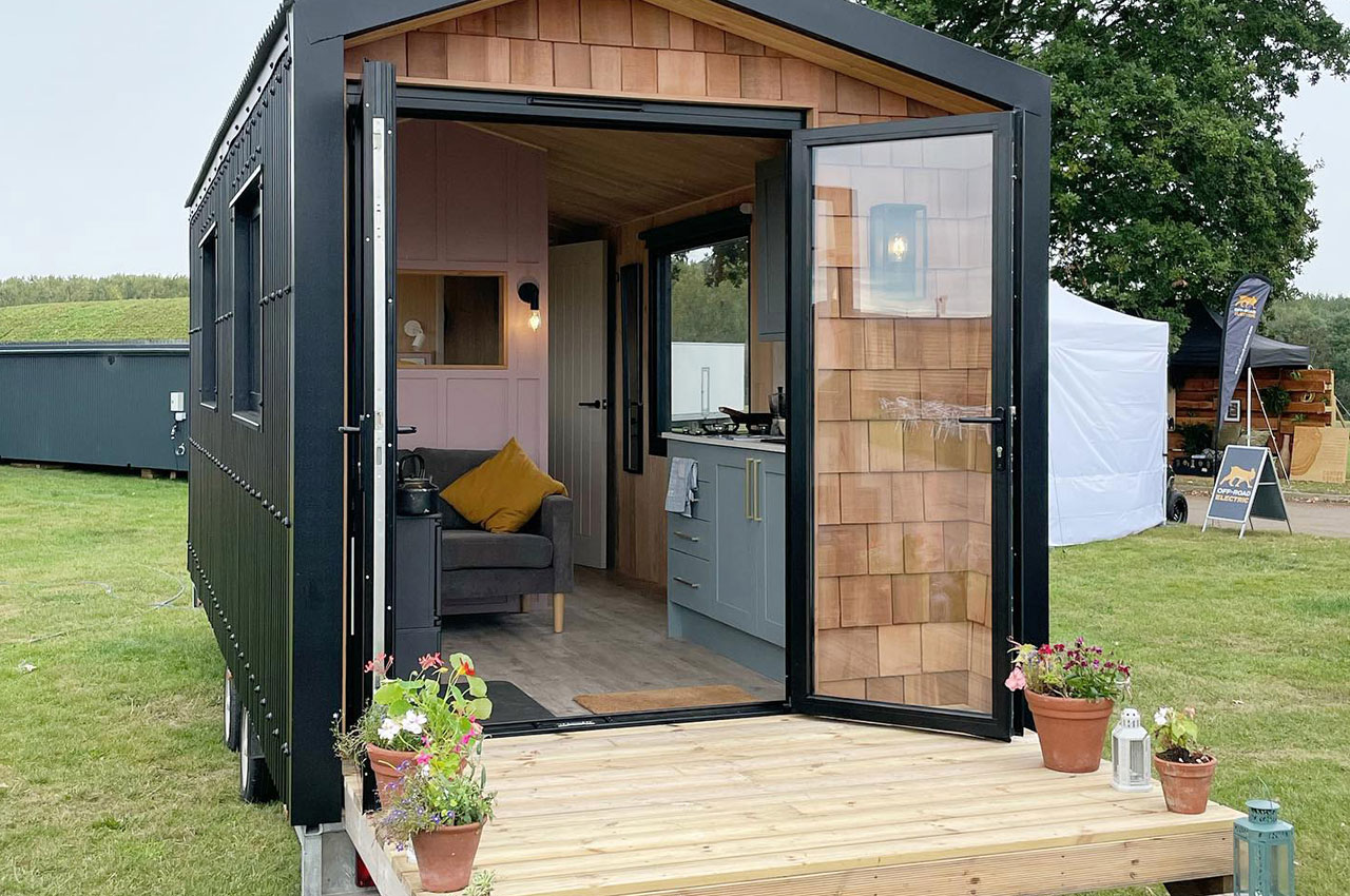 Glamping Pod with Cladco 13/3 Black Corrugated Roof Sheets