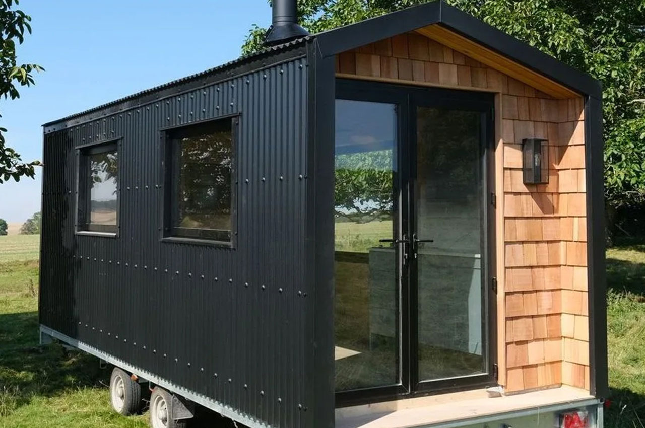 Glamping Pod with Cladco 13/3 Black Corrugated Roof Sheets