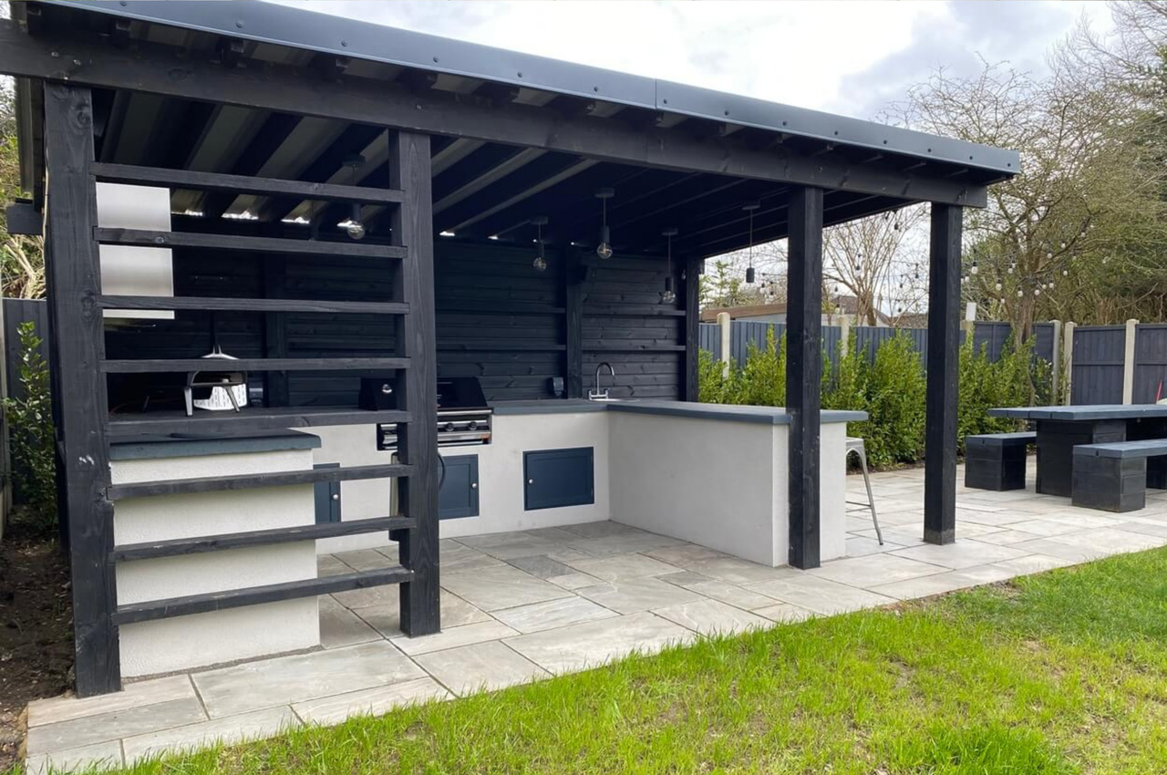 Outdoor kitchen protected from the elements with Cladco 32/1000 Box Profile Roofing Sheets