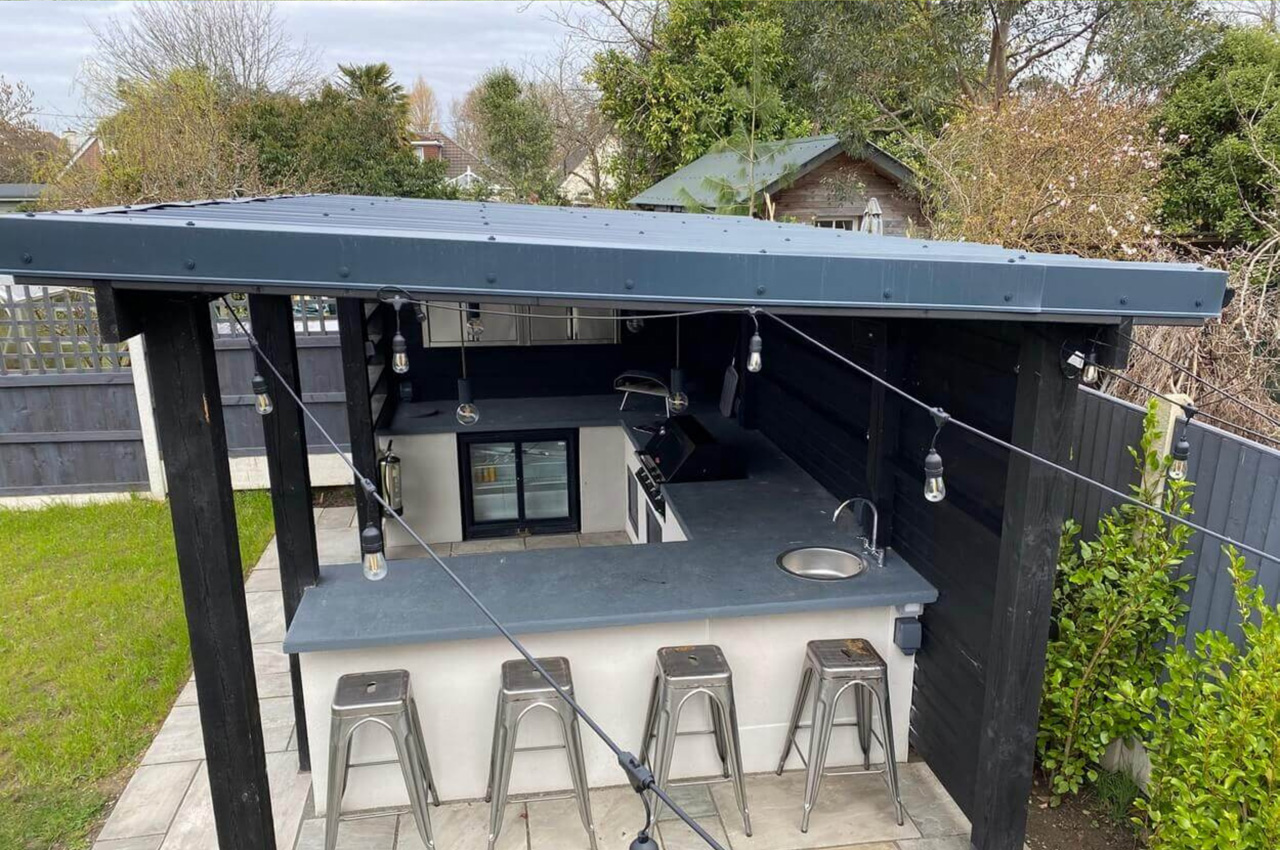 Outdoor kitchen protected from the elements with Cladco 32/1000 Box Profile Roofing Sheets