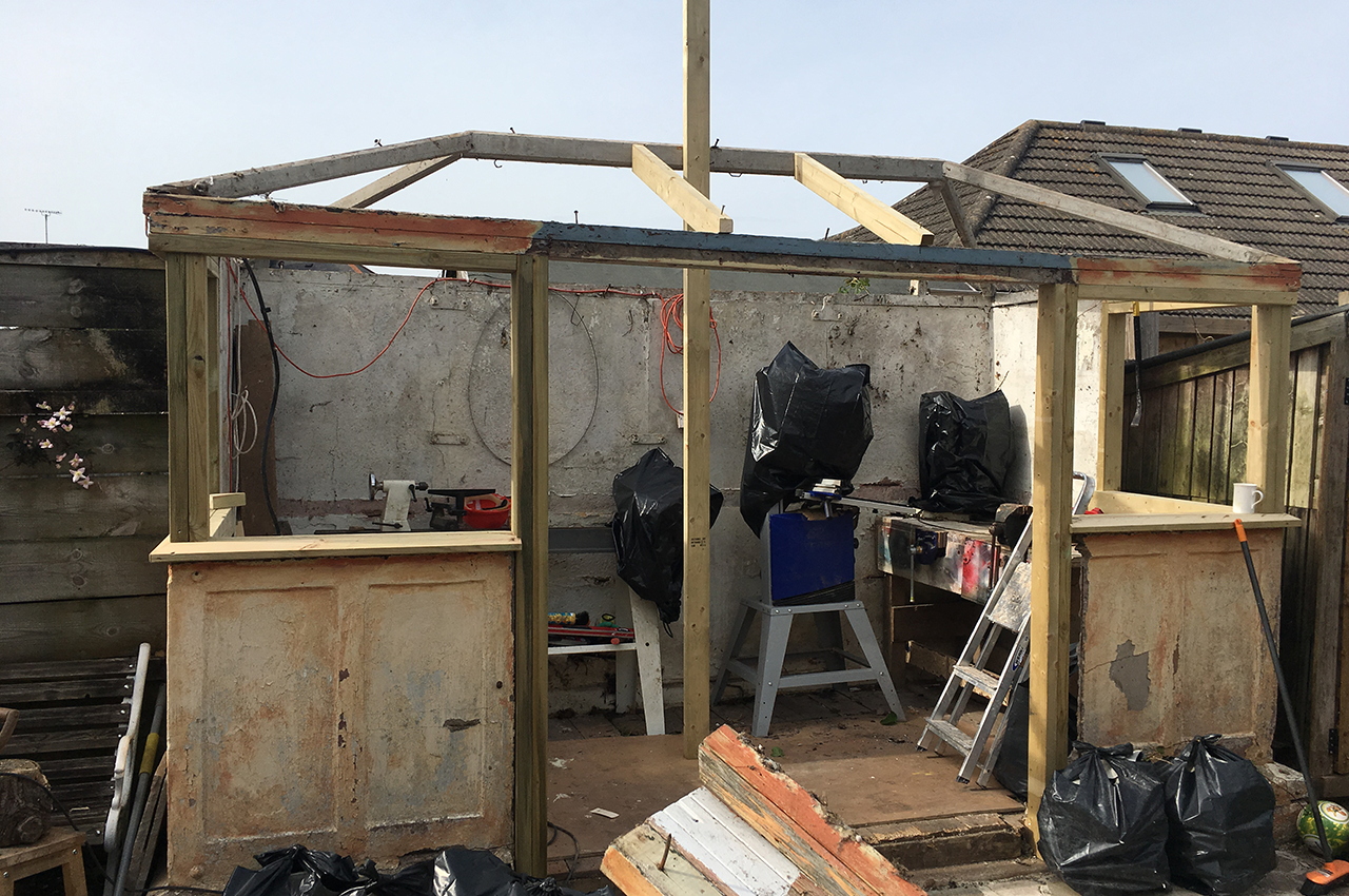 Juniper Green Corrugated Roofing Sheets on garden potting shed