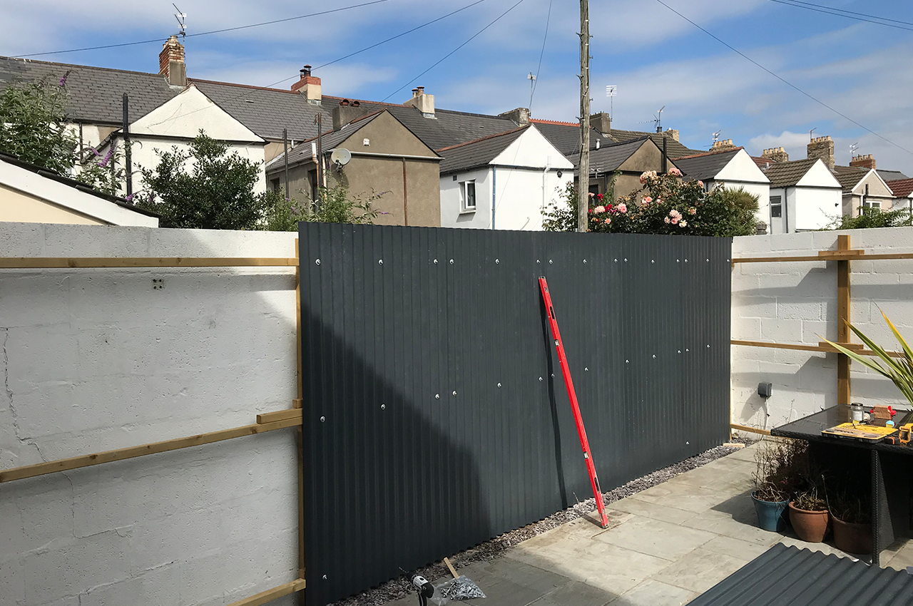 Black Corrugated Cladding Sheets in garden