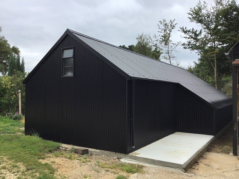 Black Corrugated Sheeting on converted barn