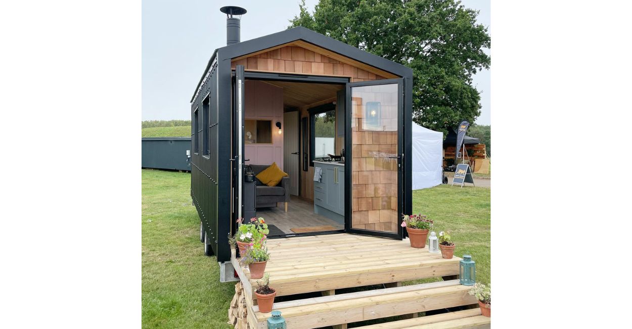 Glamping Pod with Cladco 13/3 Black Corrugated Roof Sheets