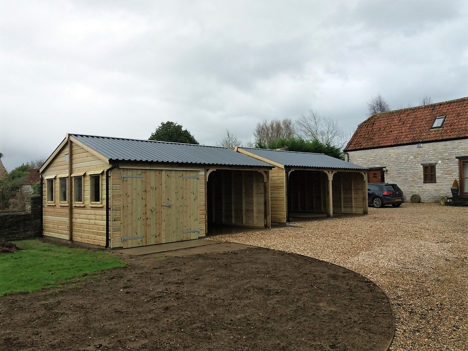 Anthracite Box Profile Roofing Sheets on garage/carport.