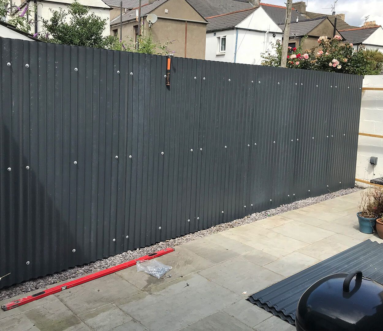 Black Corrugated Cladding Sheets in garden