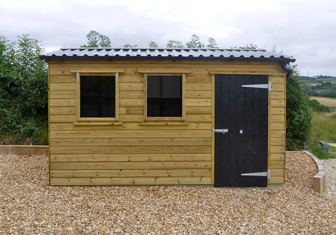 Garden shed features Cladco 34/1000 Box Profile Roofing Sheets in Anthracite with Flashings