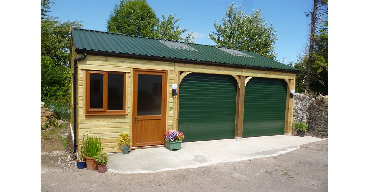 Double fronted garage using Juniper Green PVC Box Profile Sheets