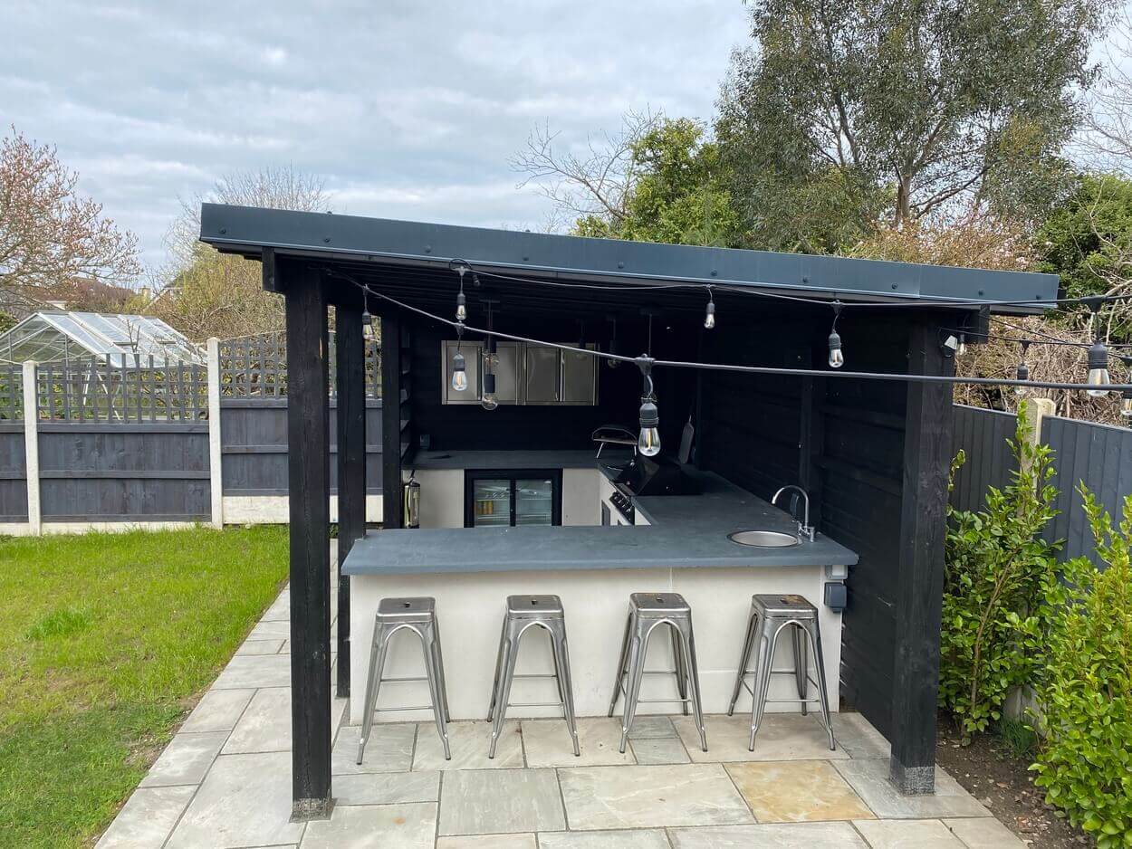 Outdoor kitchen protected from the elements with Cladco 32/1000 Box Profile Roofing Sheets