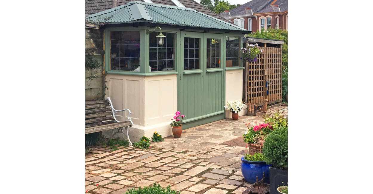 Juniper Green Corrugated Roofing Sheets on garden potting shed