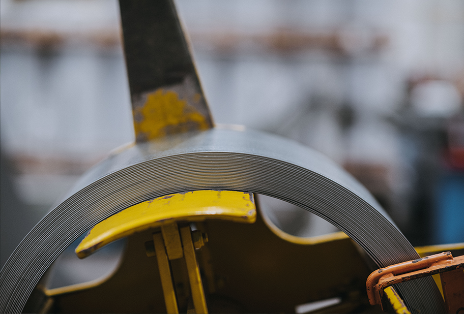 Close up of a roll of steel sheeting