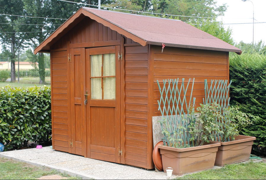 Bitumen roofing felt sheets installed on a small garden shed