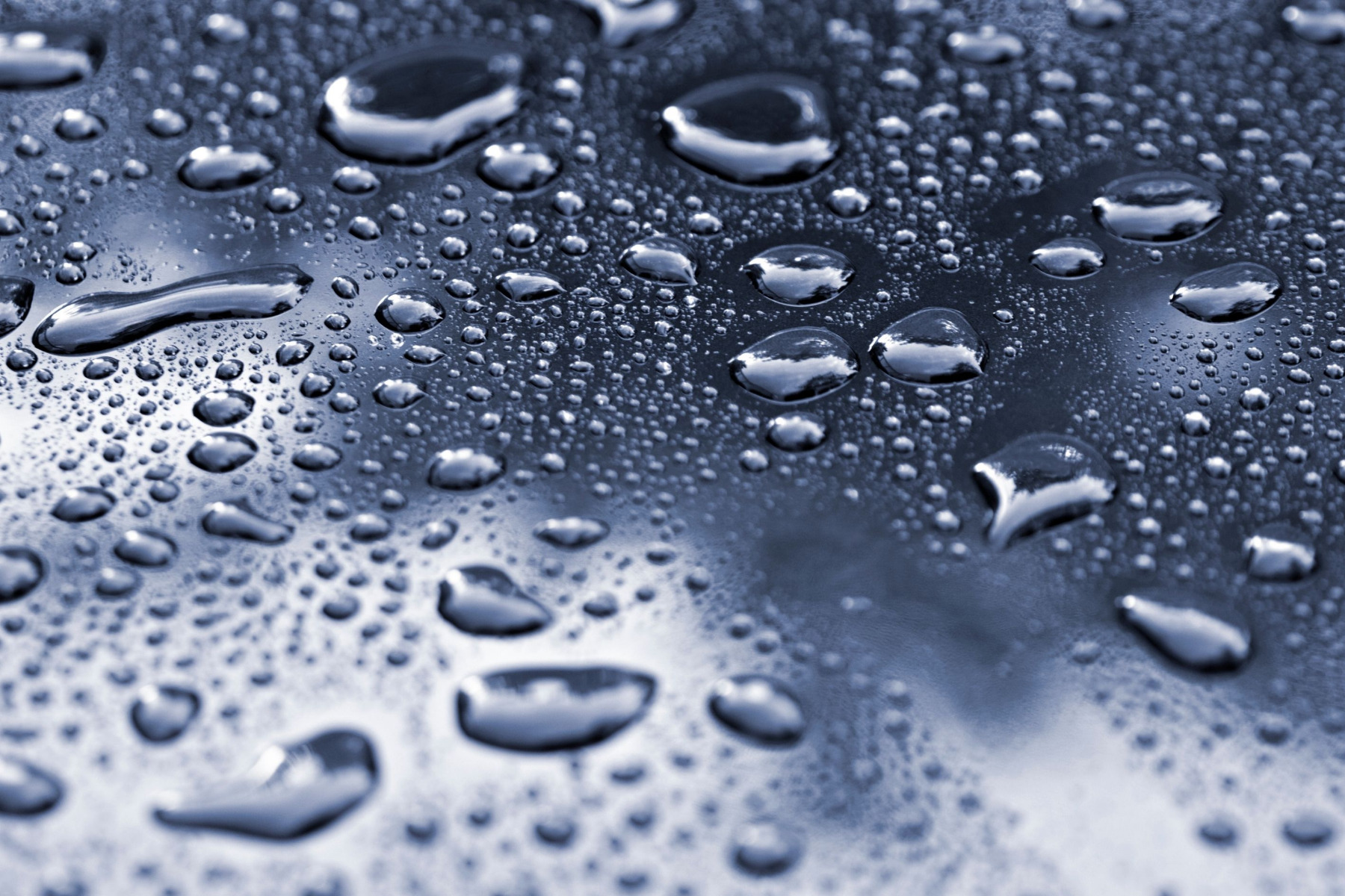 Condensation in the form water droplets on a cold metal panel