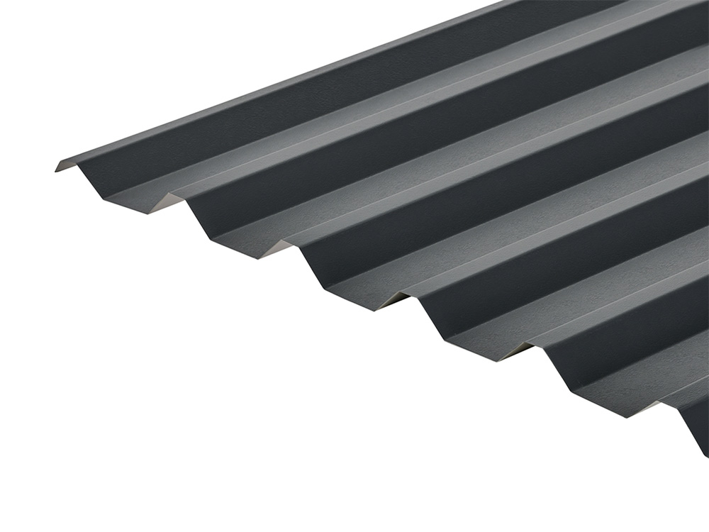 Cladco 34/1000 box profile roofing sheets in PVC plastisol coating.