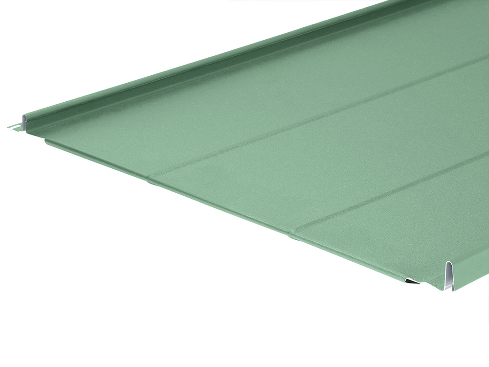 Cladco standing seam roofing sheets with ribs in GreenCoat® Pural BT.
