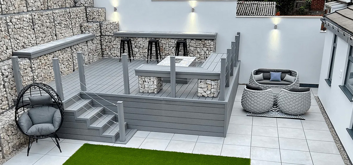 Stone Grey Composite Decking With Matching Fence Posts