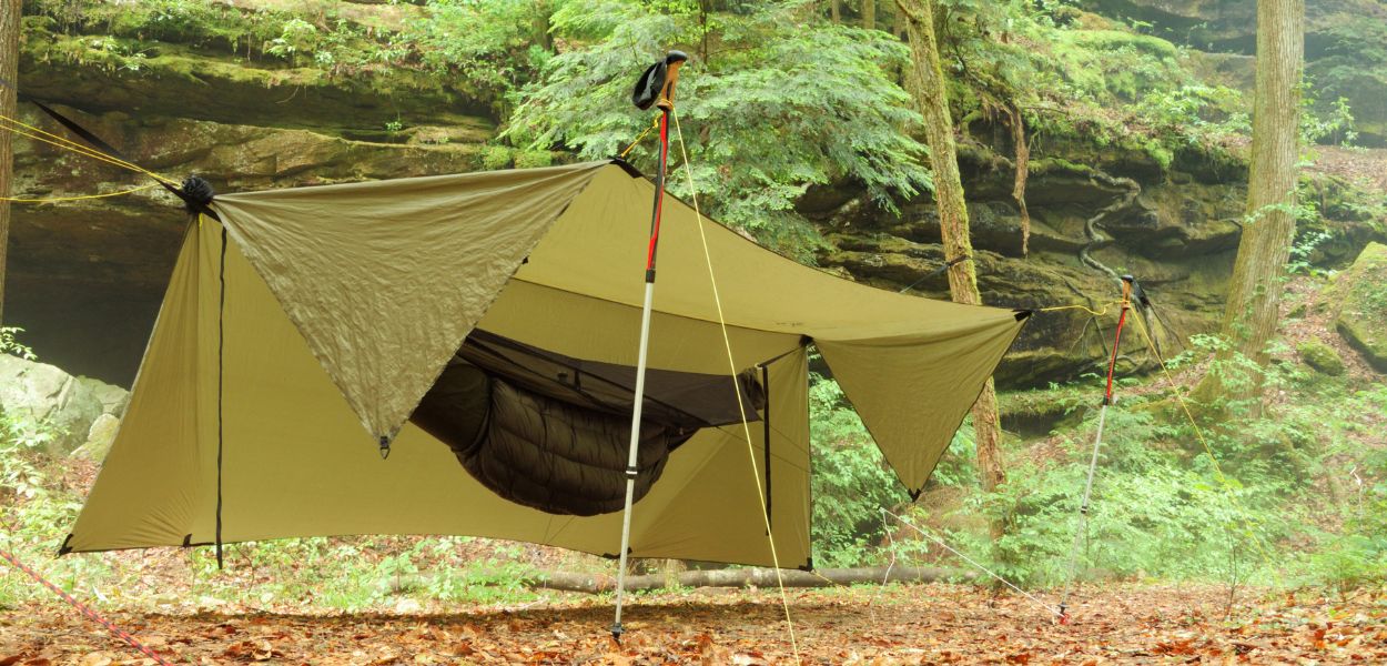 Tarpaulin as a camping shelter
