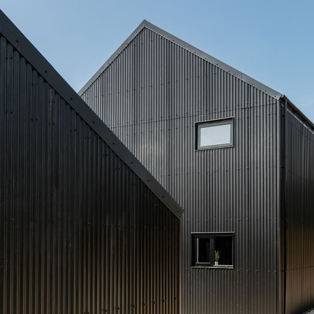 Black Corrugated Sheets used as cladding and roofing on the Black Barn