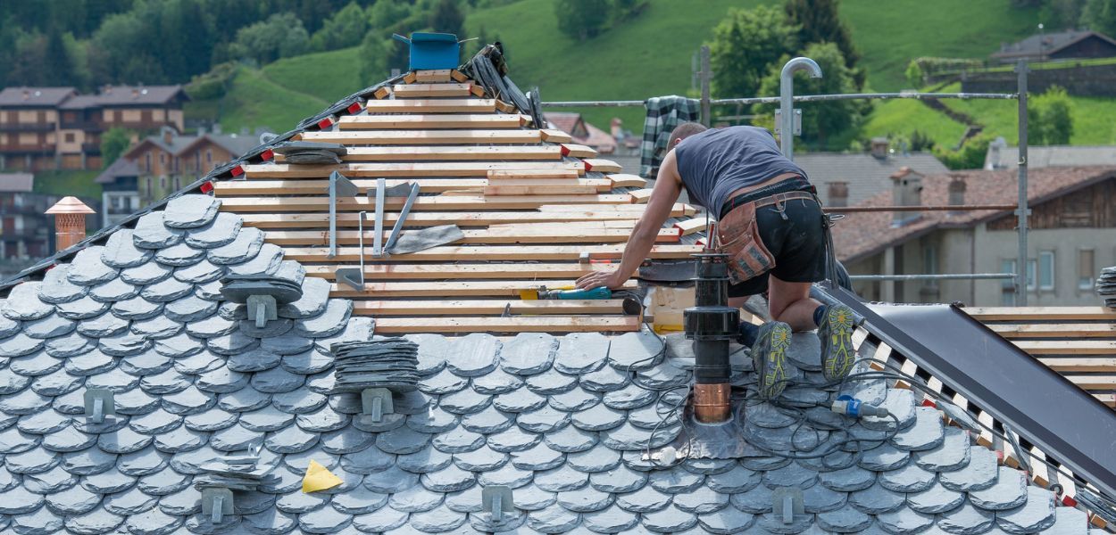 roof tiles being installed