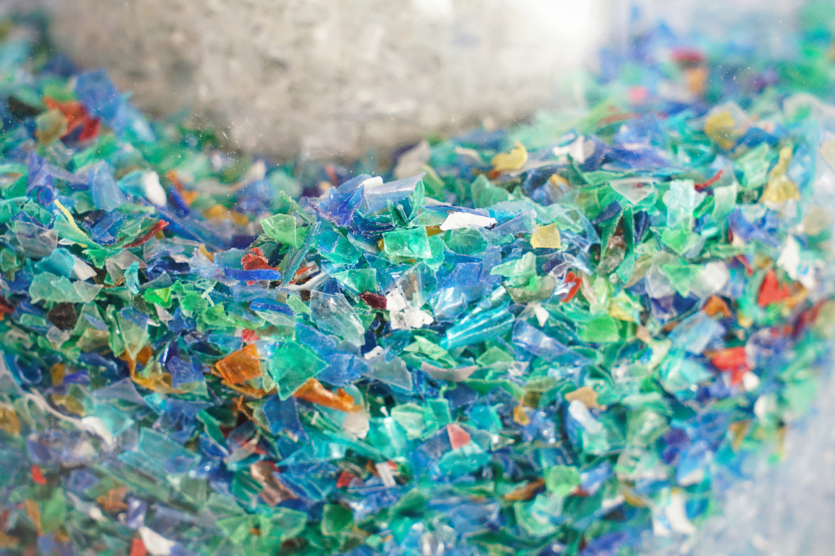 Close up shot of small shards of plastic.