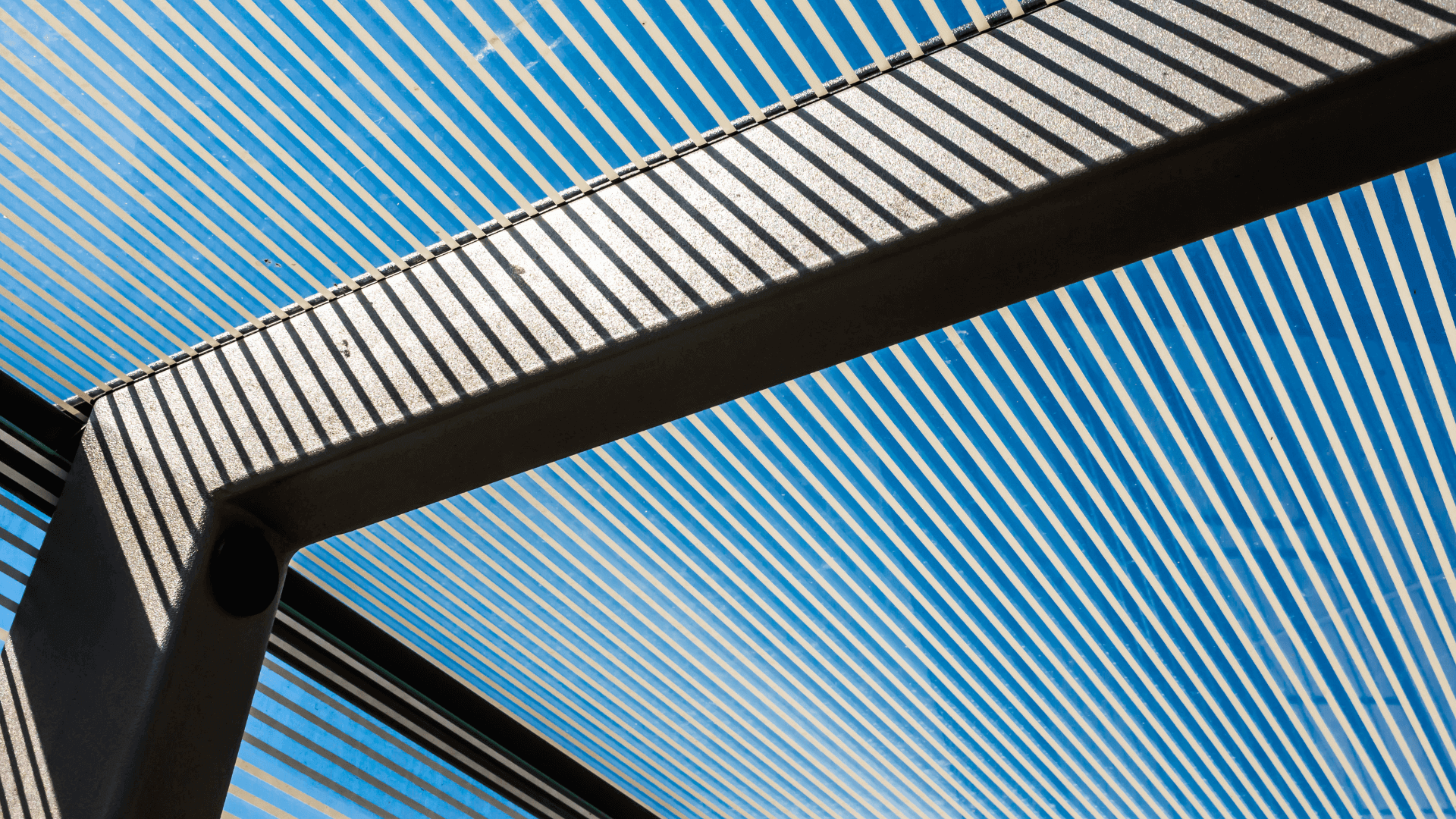 Polycarbonate roofing sheets being supported by a metal joist